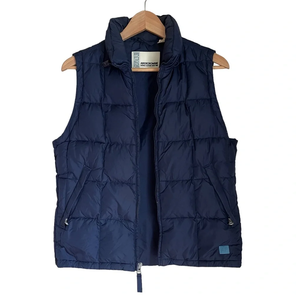 Abercrombie & Fitch Navy‎ Blue Puffer Down Winter Vest Size: M
